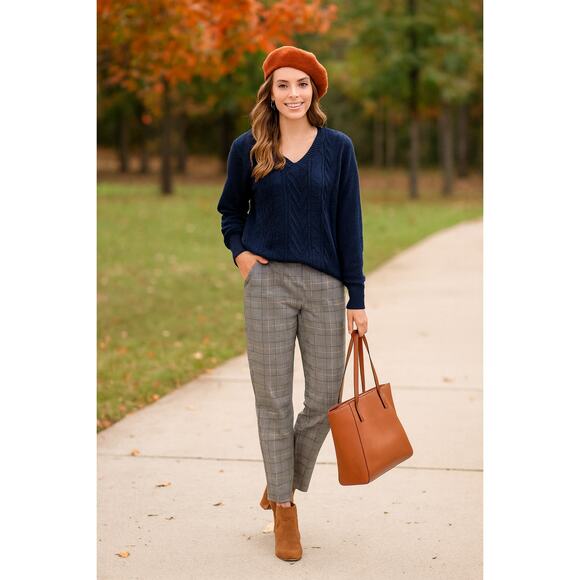 Liverpool Los Angeles Womens Pants Size 16W Gray Plaid Straight Leg - Picture 1 of 6